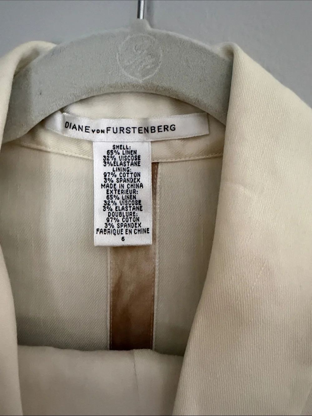 Diane Von Furstenberg Cream Single-Button Shawl Collar Suit Jacket